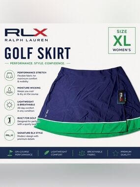 RLX Ralph Lauren Golf Skort Skirt Size XL NWT |Navy Green Stretch Athletic Golf